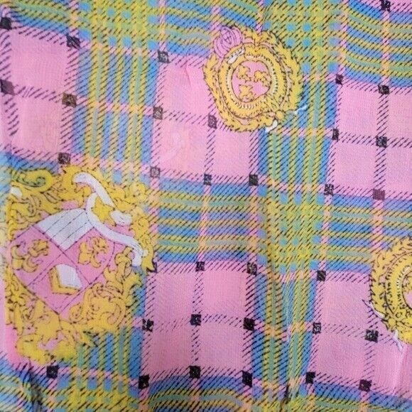Lightweight Silky Feeling Chiffon Rayon Scarf Pink Plaid Barroque 54 by 12 y2K - Picture 4 of 5
